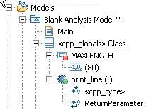 Generated model elements for a header file that contains global variables but does not contain a class with the same name as the header file.