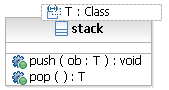 A UML parameterized class named stack, which has an operation named push and an operation named pop.