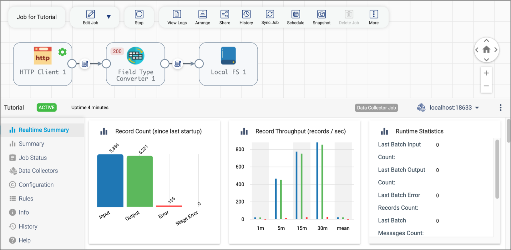 Realtime Summary tab displaying real-time statistics for the job