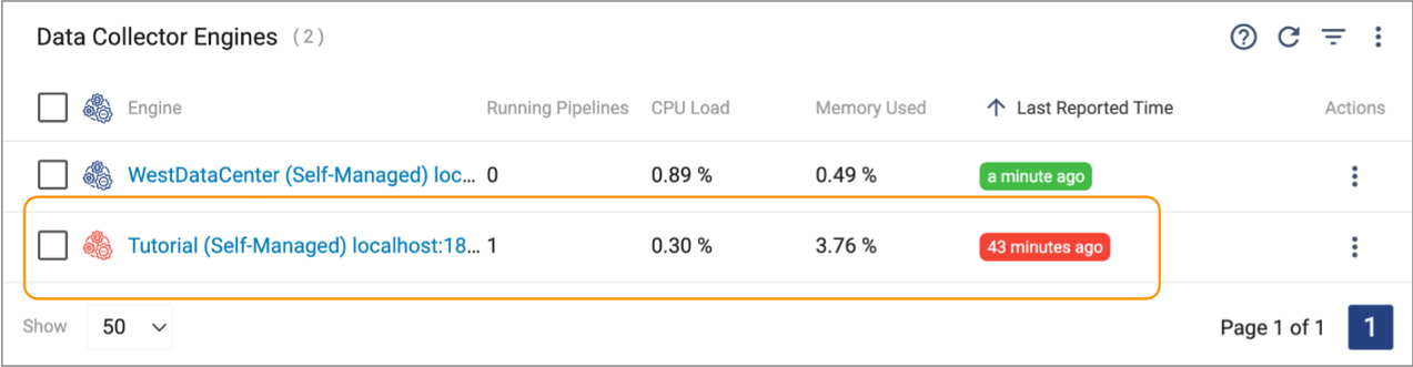 Unresponsive engines displayed with a red Last Reported Time value