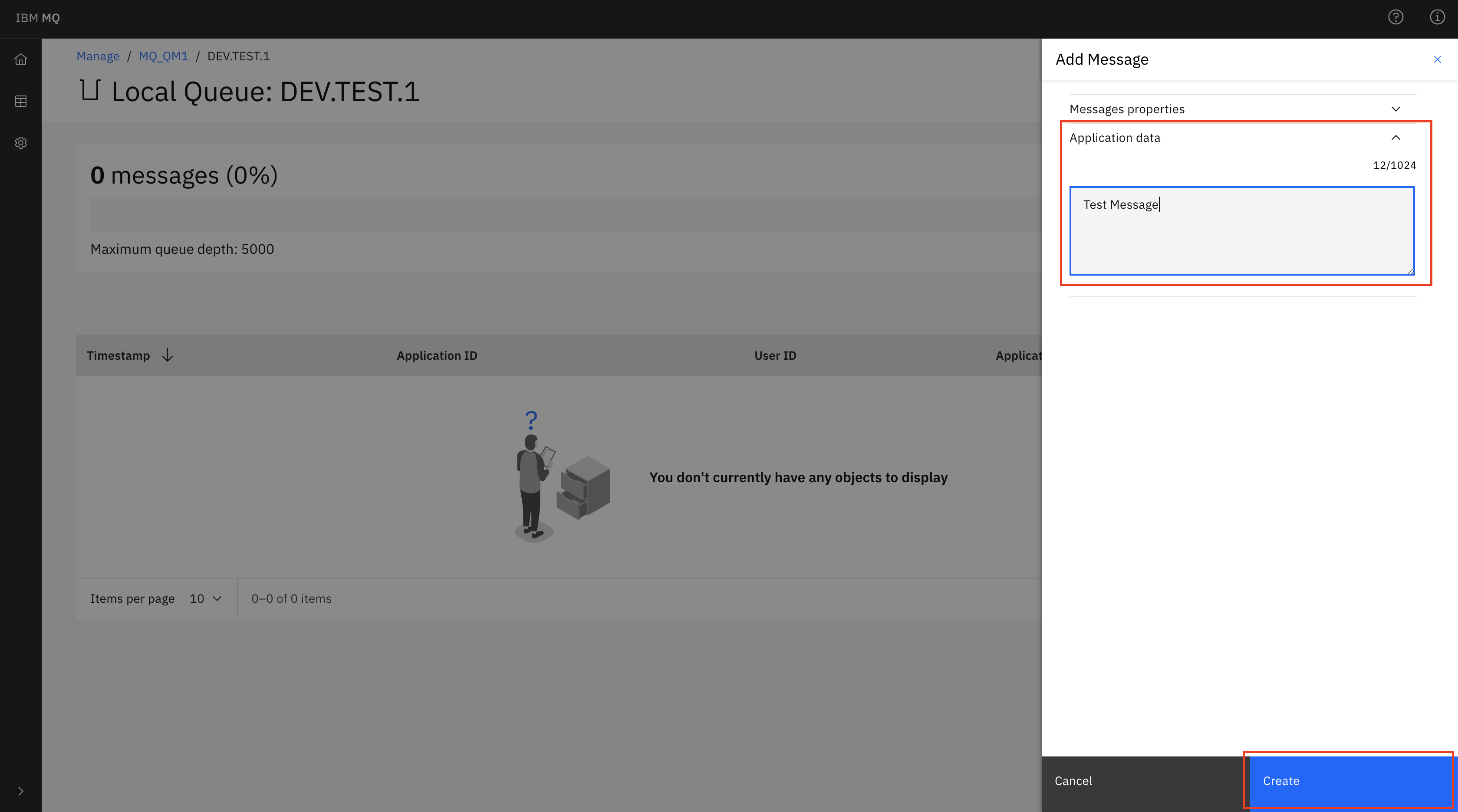 Shows the Add Message panel