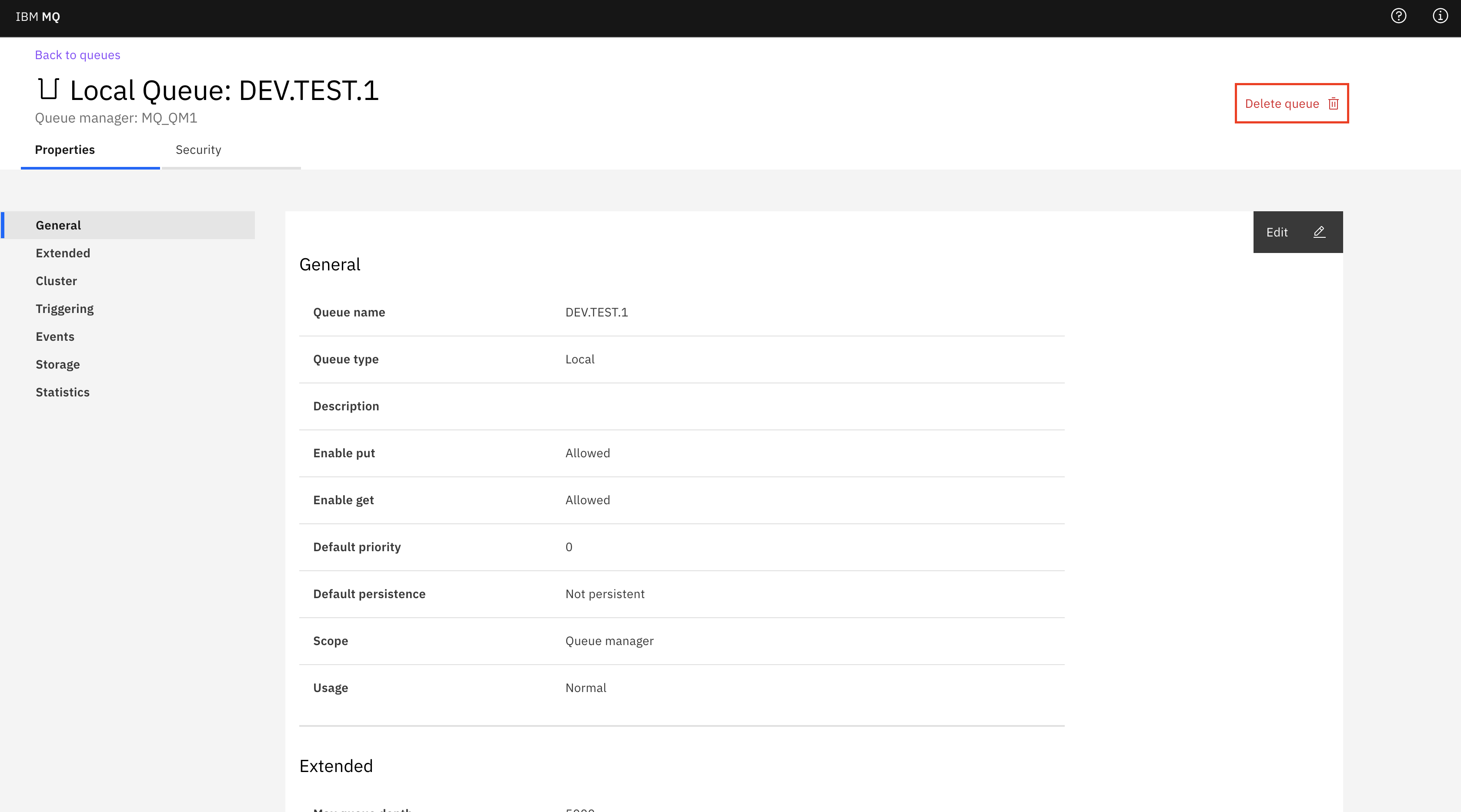 Shows the queue details