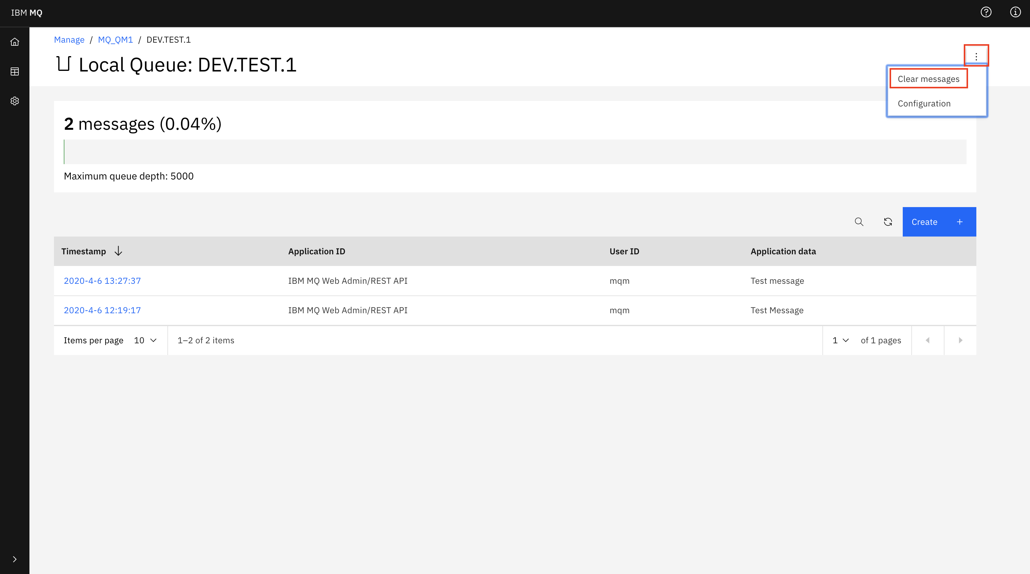 Shows the messages lists