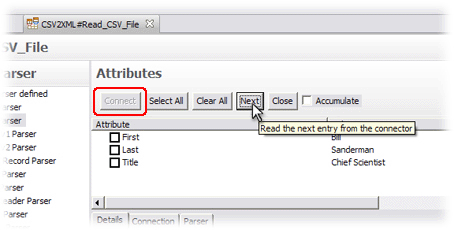 Interactively discovering schema by browsing live data, clicking Next button
