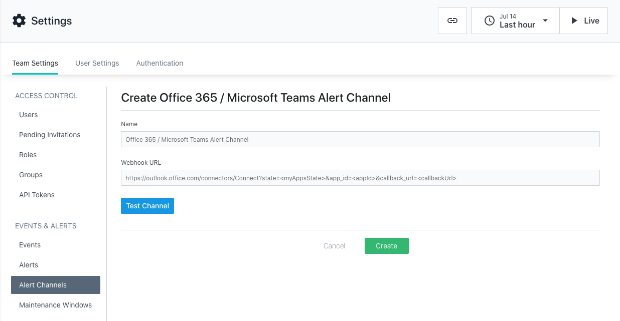 Office 365 / Microsoft Teams alert channel