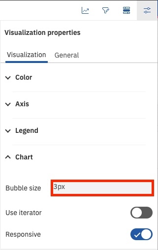 Bubble size field in the Chart section of the Properties icon
