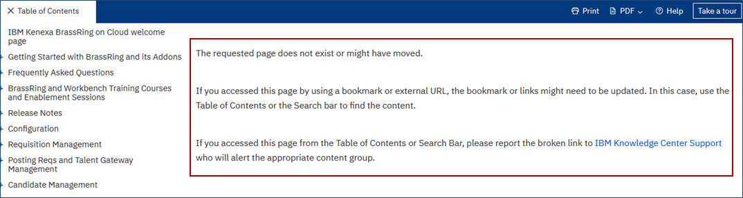 Error message on Knowledge Center due to a broken link.