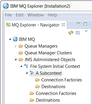 A screen capture of a subcontext in the Navigator view.