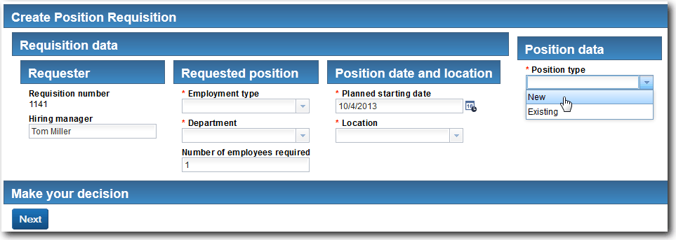 Image shows the Create Position Requisition coach