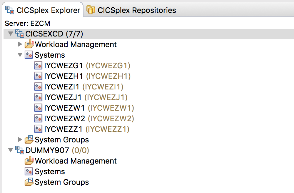 CICSplex Explorer view