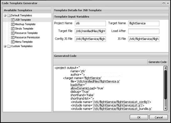Code Template Generator window