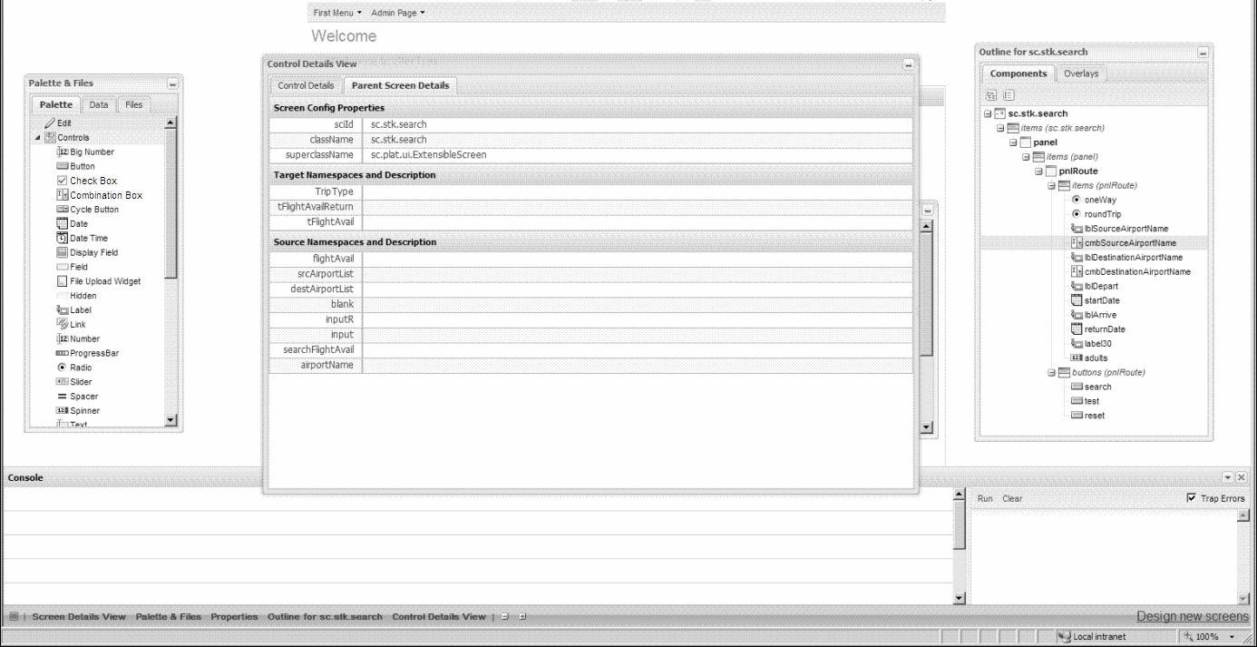 The Palette & Files, Control Details View, and Outline windows