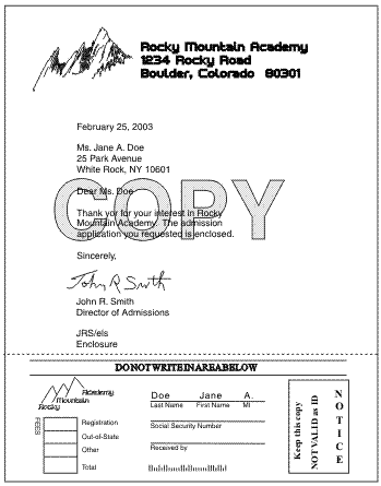 This figure shows a medium overlay and a page overlay on the same page. The medium overlay is the bottom area of the document and the page overlay puts the word "COPY" over the memo.