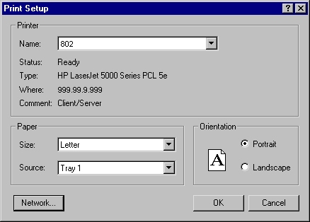 Print Setup dialog