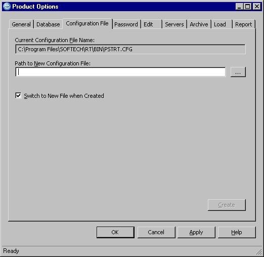 Product Options dialog - Configuration File tab