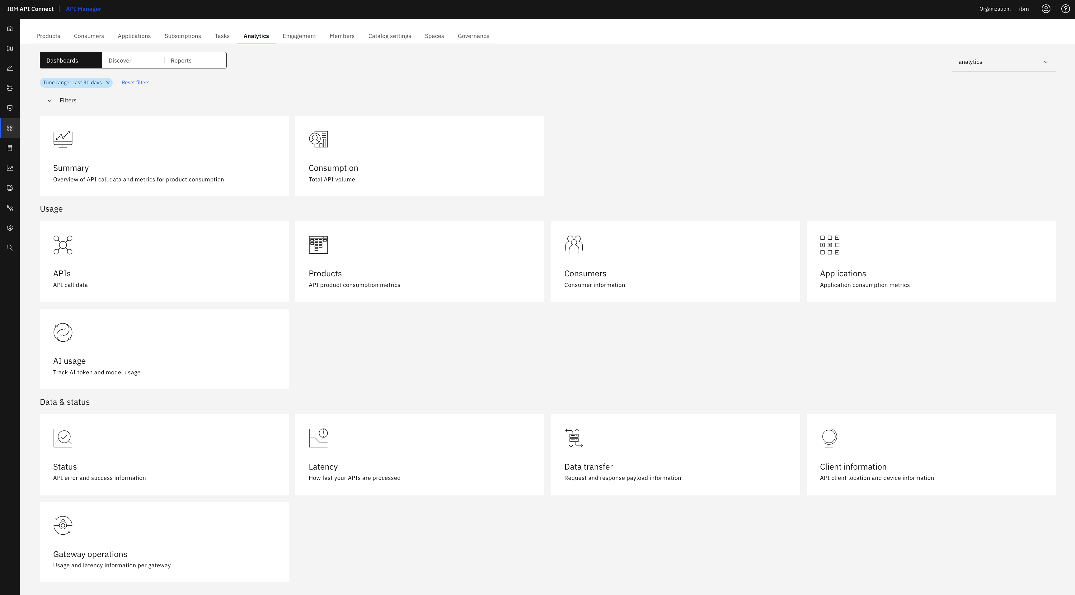 Analytics catalog view