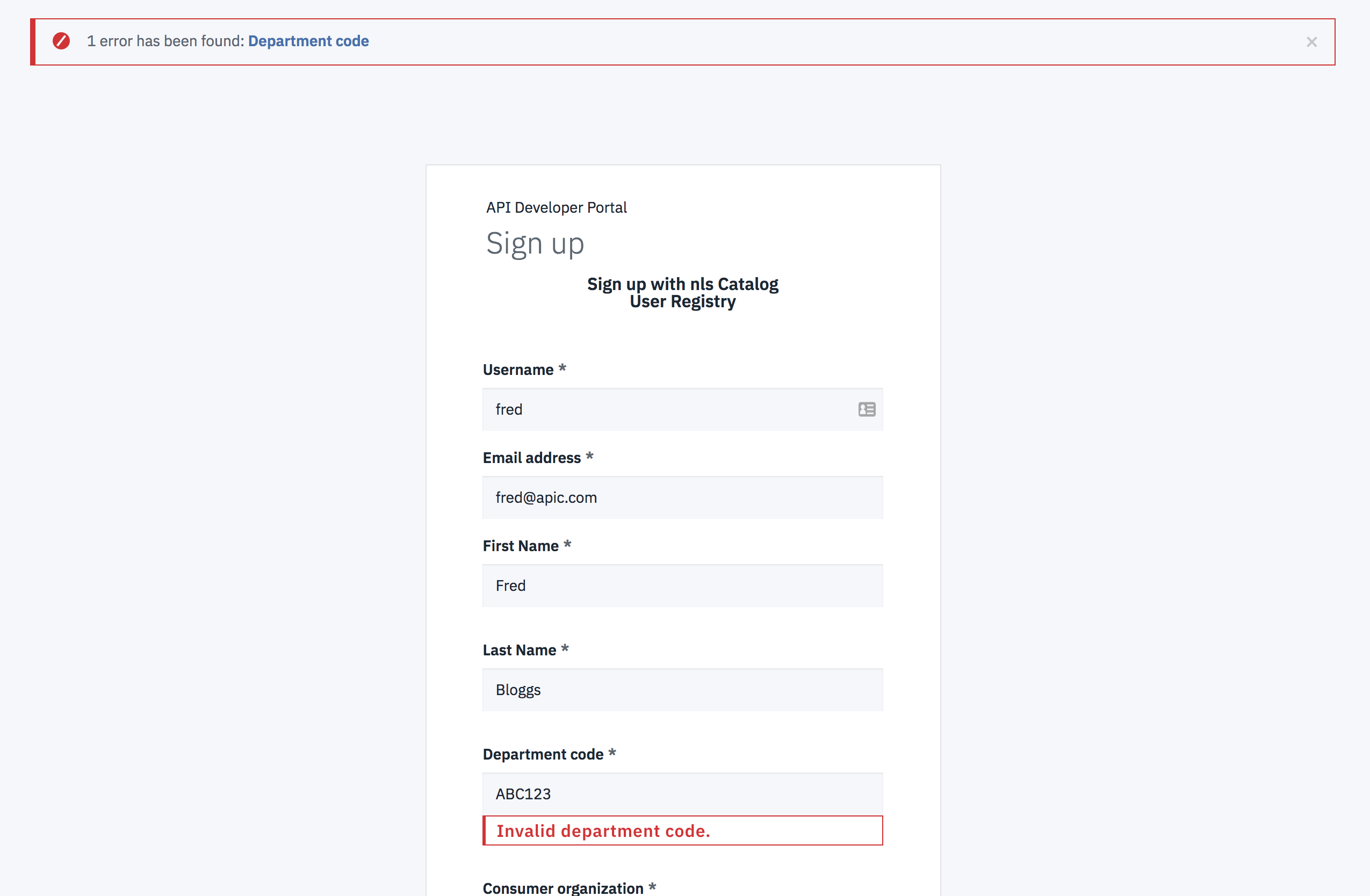 Department code field