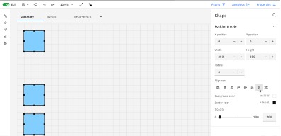 Screen shot showing the Align option in Cognos Dashboard, and the Visualization properties option, which allows you to set an object's alignment