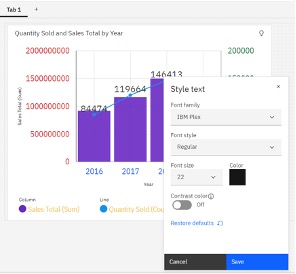 Screen shot of the Style text option which you can edit the title and the title style. And, you can apply your styling to all the axes on the visualization.
