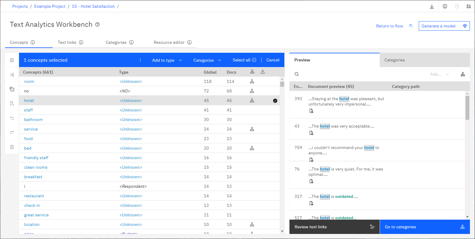 Screen capture of the Text Analytics Workbench.