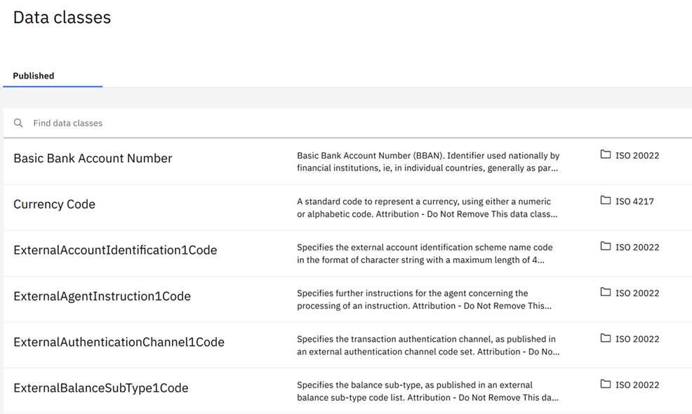 Knowledge Accelerators data classes in Watson Knowledge Catalog.