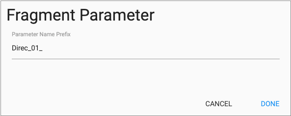 Prefix specified for the runtime parameters in the fragment