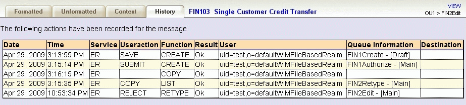 Figure showing history view of a message