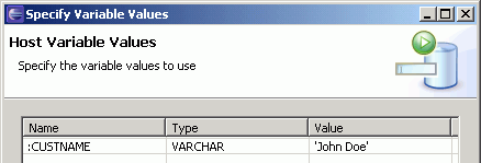 Specify Variables Window with 'John Doe' string entered in the Value cell