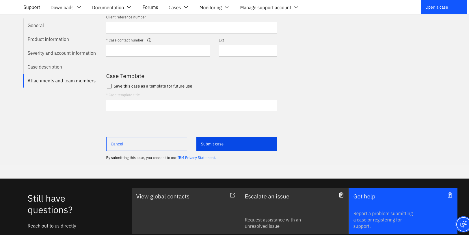 Submit case view