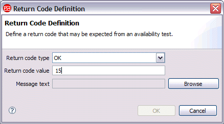 Return Code Definition window with 15 entered in the return code value field