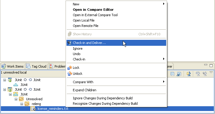 Delivering a change set in the Pending Changes view