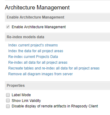 Reindexing options on Architecture Management page