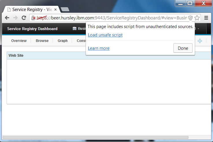 Warning in Chrome browser.