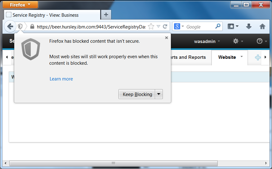 Warning in Firefox browser.