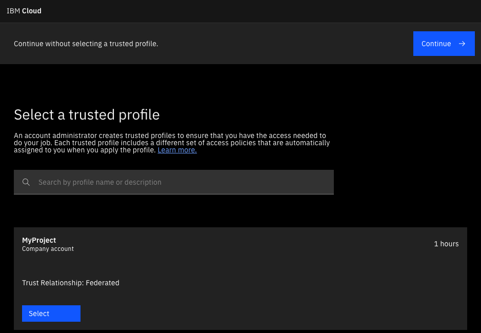 List of trusted profiles that a user can choose from after logging in