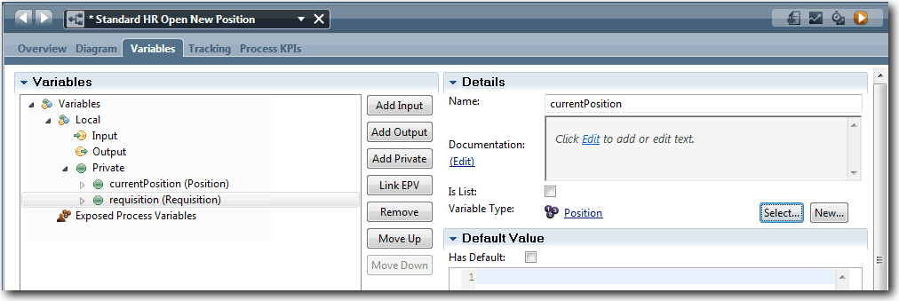 This image shows the Variables tab open.