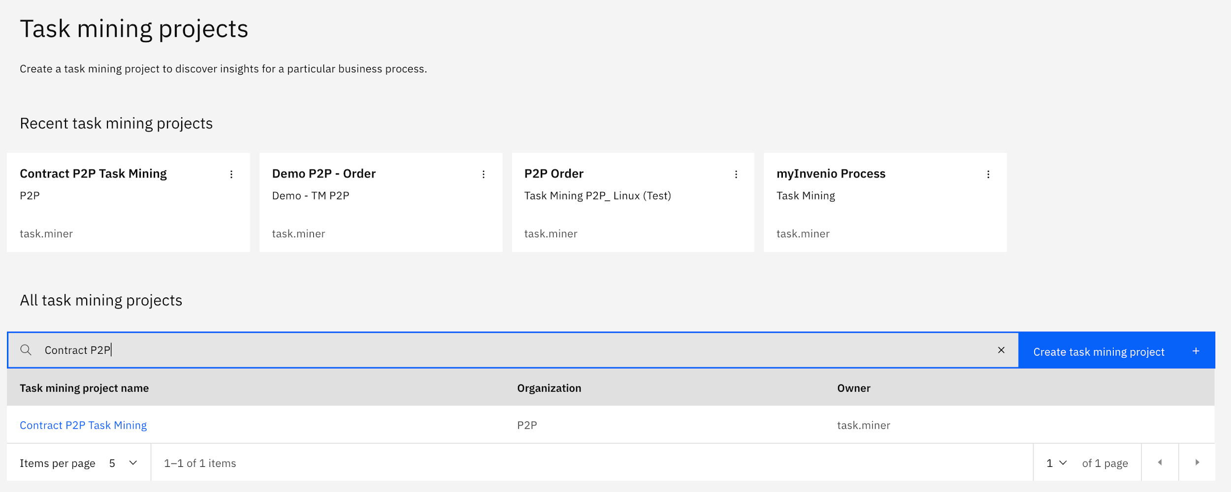 Task mining project selection