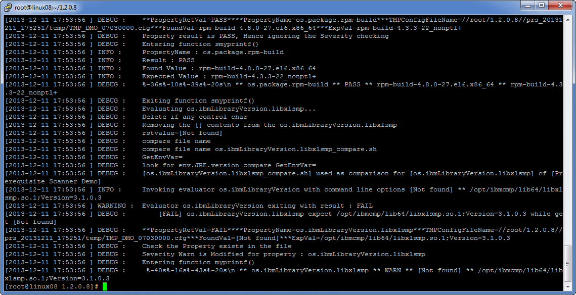 Datei 'precheck.log' auf UNIX-Systemen