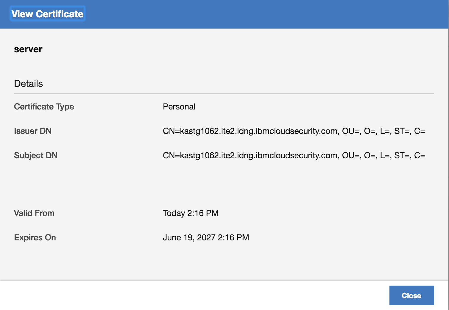 Fenster 'View Certificate'