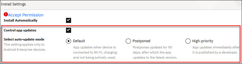 Installationseinstellungen für die automatische App-Aktualisierung
