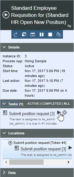 Position des Symbols für 'Ausführen' neben der Task