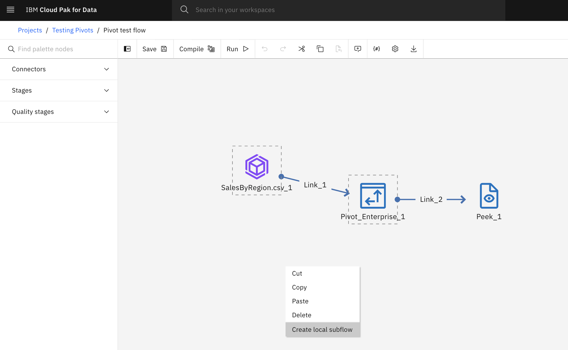 Palette and canvas in Orchestration Pipelines