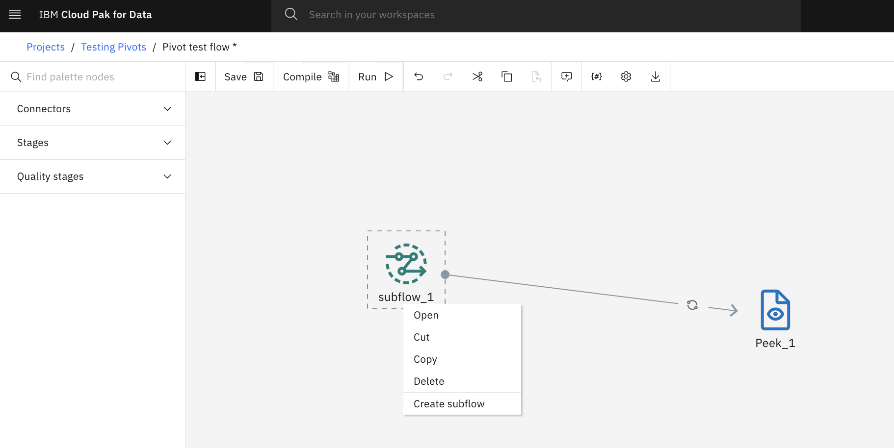 Palette and canvas in Orchestration Pipelines