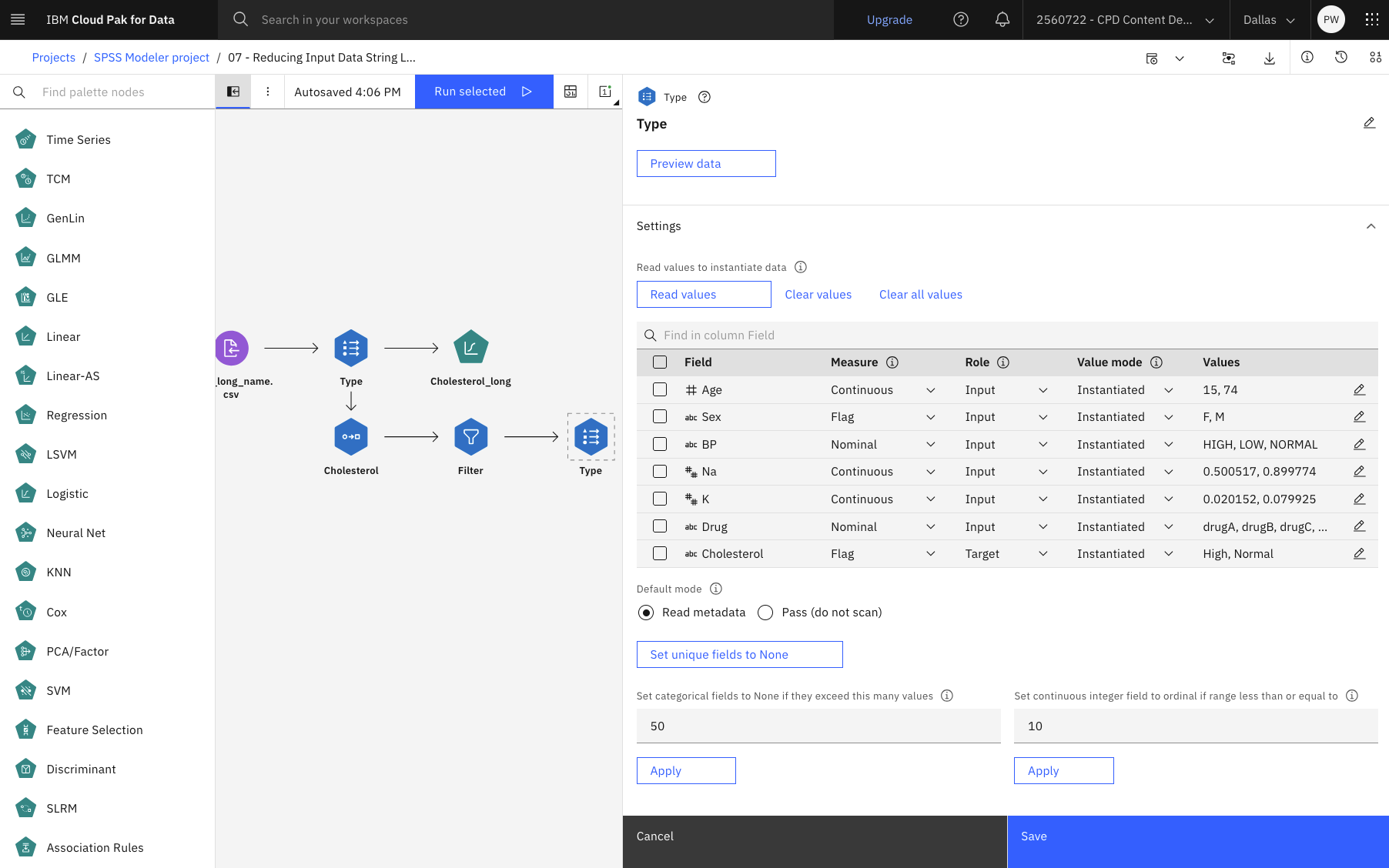 Type node target
