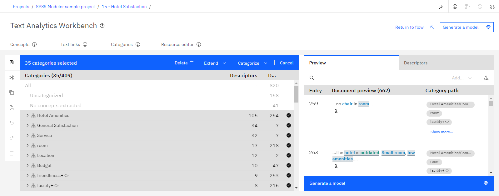 Categories tab
