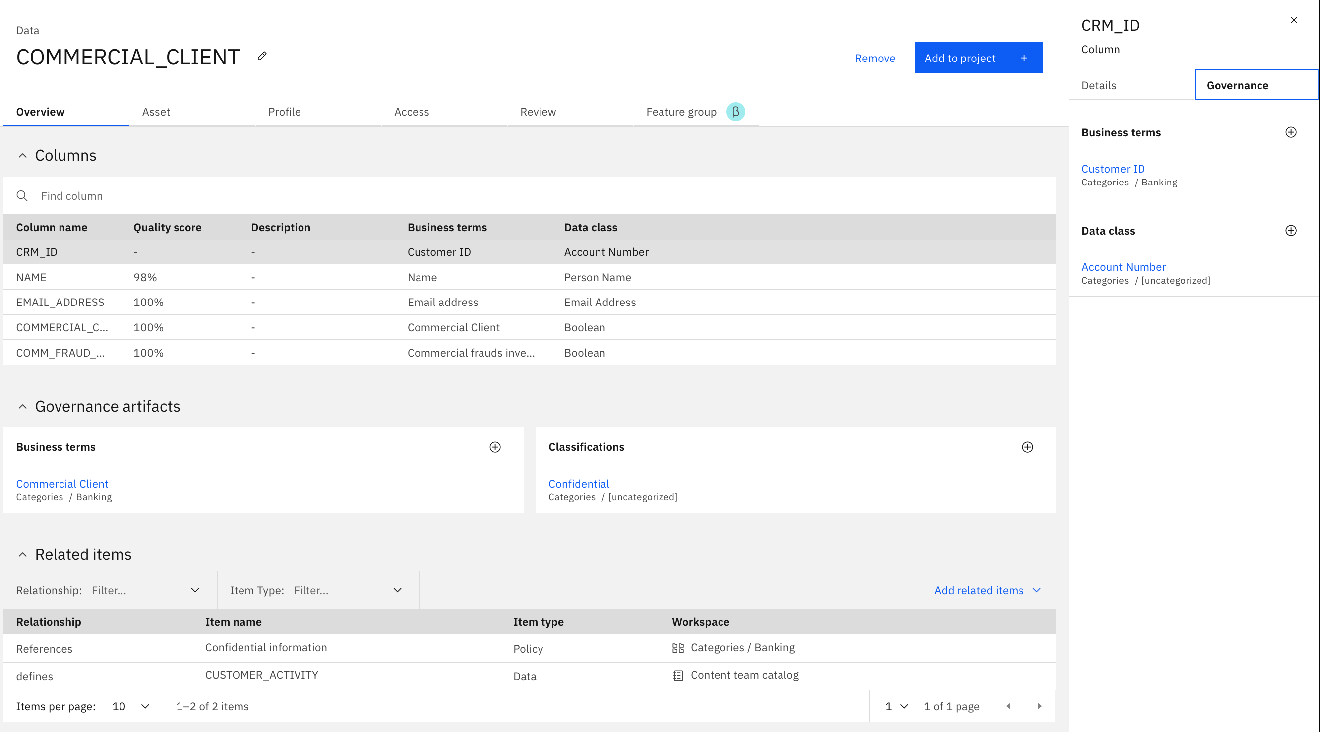 Screen capture of asset overview page Screen capture that shows the asset overview page