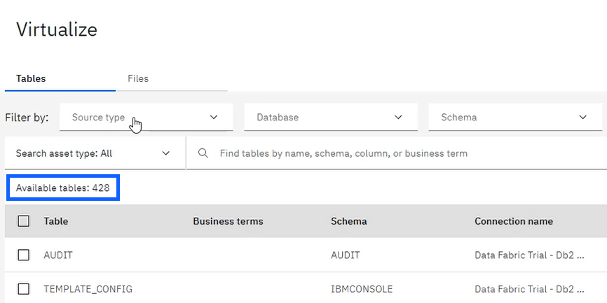 Virtualize list of available tables Virtualize list of available tables