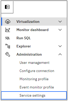 Data Virtualization menu Data Virtualization Service menu