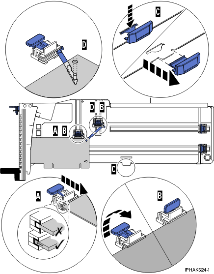 View of a short adapter in the PCI adapter single-width cassette with the retainers and the hookarm in place.
