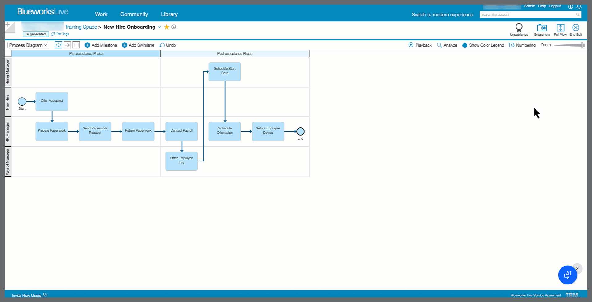 Animated GIF of the new process blueprint user interface